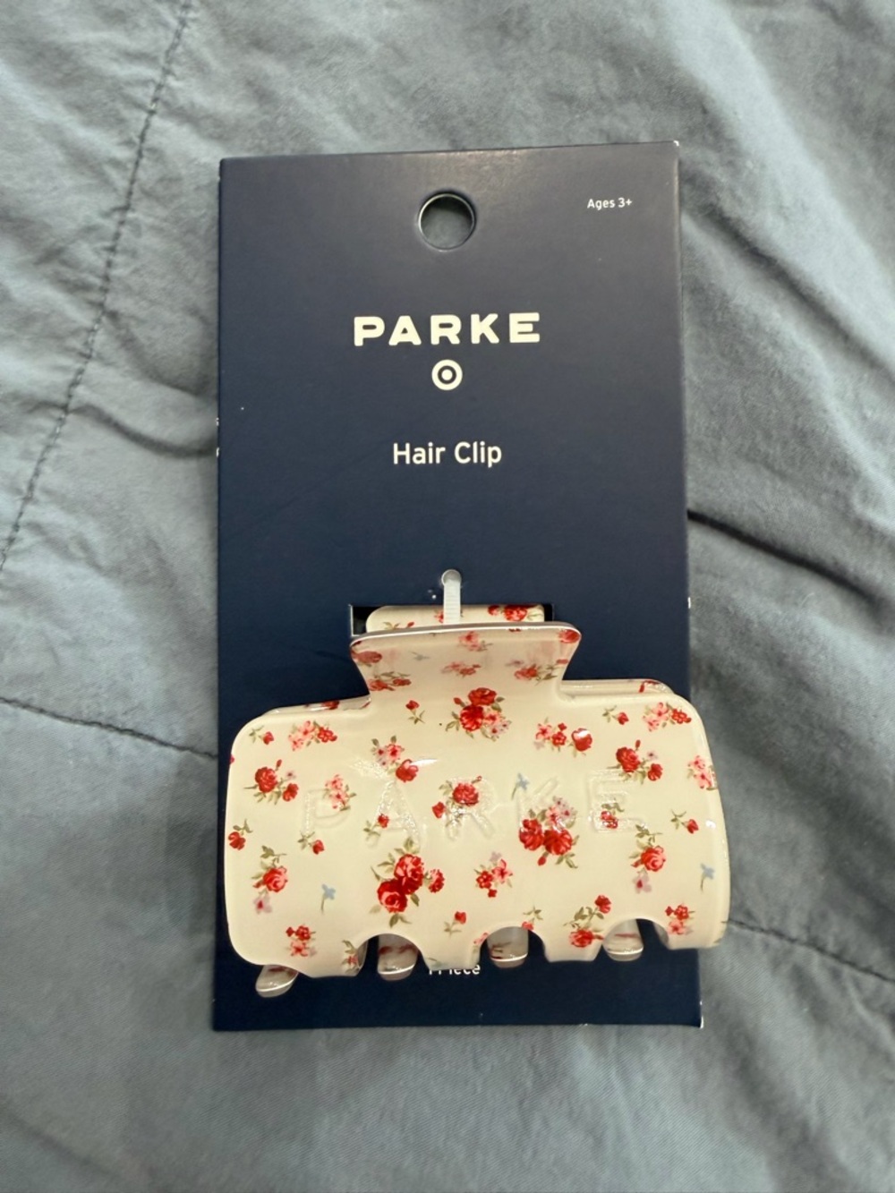Parke Floral Cream Hair Clip with Red Rose Print